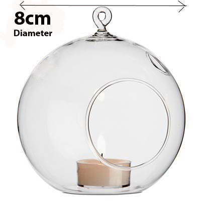 4 x Hanging Clear Glass Ball Tealight Candle Holder - 8cm Diameter / High - Wedding Globe Decoration Terrarium Succulent Plant Mini Garden Holder Decor Craft Gift - DecorHouse.com.au
