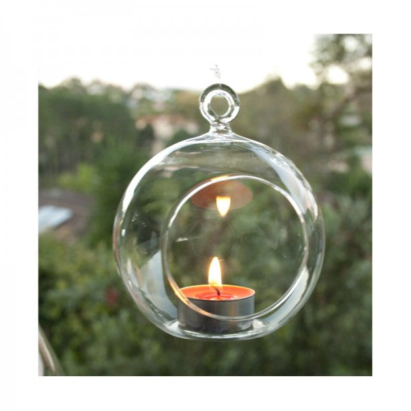4 x Hanging Clear Glass Ball Tealight Candle Holder - 8cm Diameter / High - Wedding Globe Decoration Terrarium Succulent Plant Mini Garden Holder Decor Craft Gift - DecorHouse.com.au