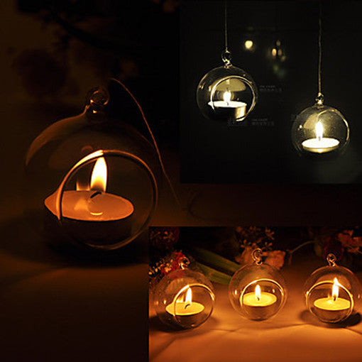 4 x Hanging Clear Glass Ball Tealight Candle Holder - 8cm Diameter / High - Wedding Globe Decoration Terrarium Succulent Plant Mini Garden Holder Decor Craft Gift - DecorHouse.com.au