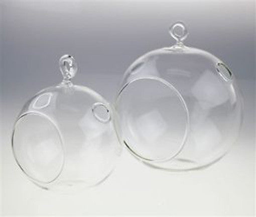 4 x Hanging Clear Glass Ball Tealight Candle Holder - 8cm Diameter / High - Wedding Globe Decoration Terrarium Succulent Plant Mini Garden Holder Decor Craft Gift - DecorHouse.com.au