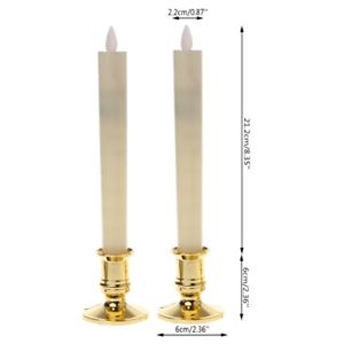 3 Pack Taper Stick White Battery Candle - Natural Flame Light Colour No Flicker - Gold Stand Base - DecorHouse.com.au