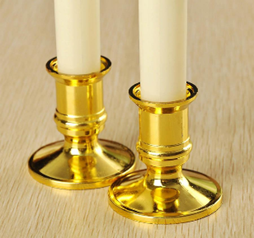 3 Pack Taper Stick White Battery Candle - Natural Flame Light Colour No Flicker - Gold Stand Base - DecorHouse.com.au