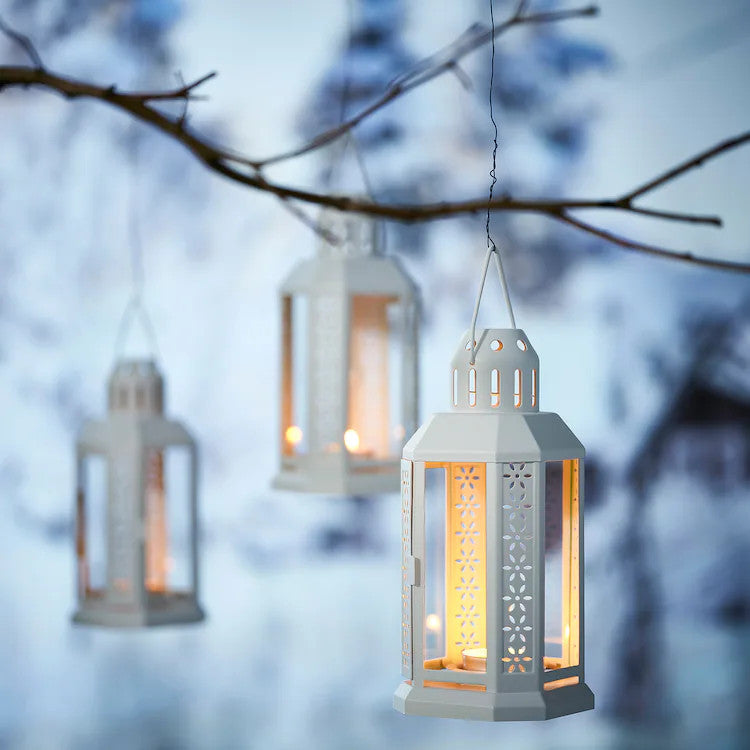 White Metal Miners Lantern Summer Wedding Home Party Room Balconey Deck Decoration 21cm Tealight Candle - DecorHouse.com.au