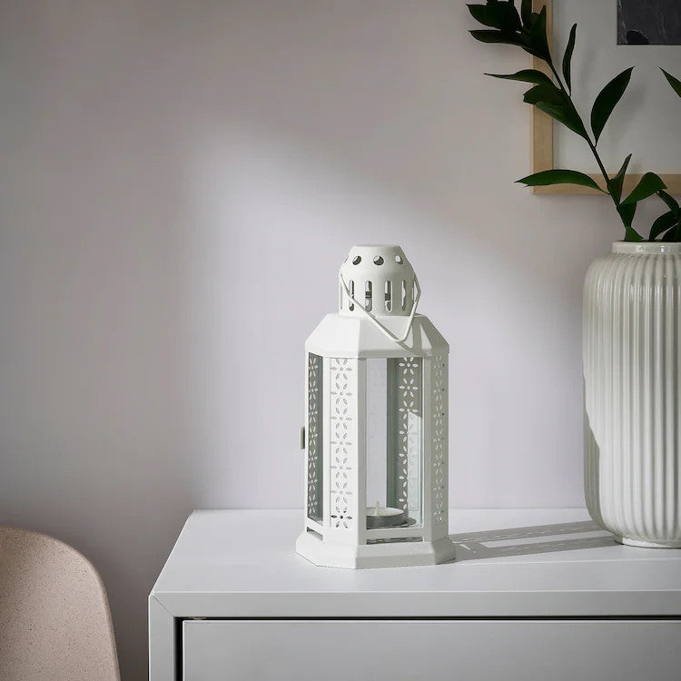 White Metal Miners Lantern Summer Wedding Home Party Room Balconey Deck Decoration 21cm Tealight Candle - DecorHouse.com.au