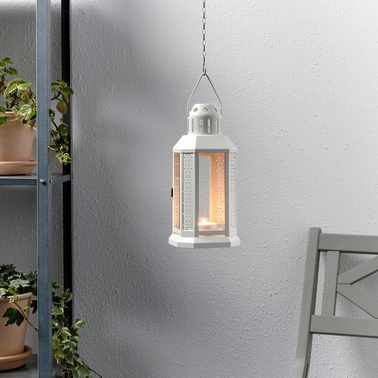 White Metal Miners Lantern Summer Wedding Home Party Room Balconey Deck Decoration 21cm Tealight Candle - DecorHouse.com.au