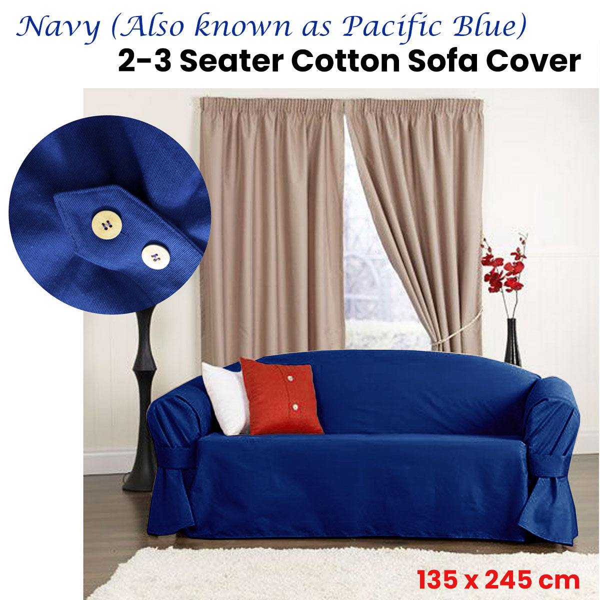 IDC Homewares 2 Seater Cotton Sofa Cover Navy (also known as Pacific Blue) 135 x 245 cm - DecorHouse.com.au