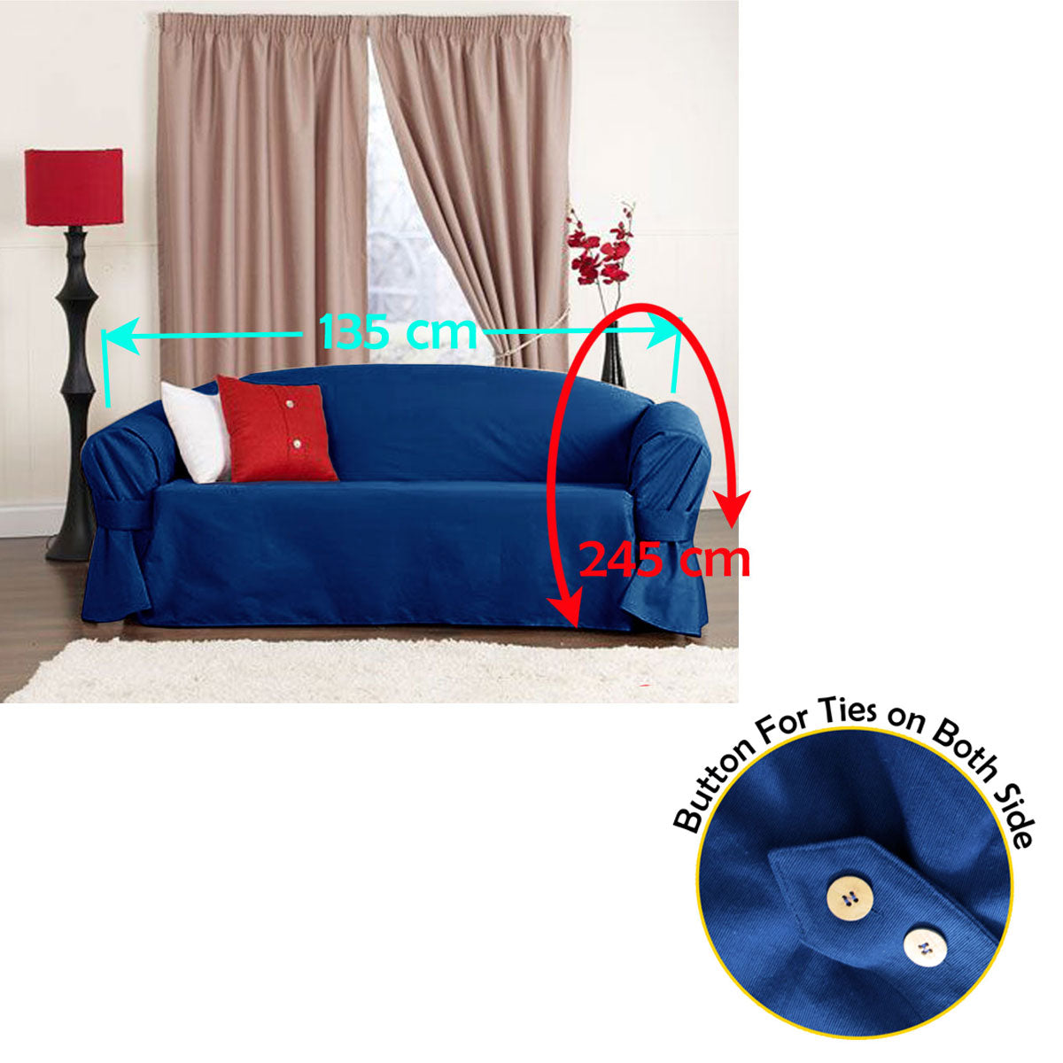 IDC Homewares 2 Seater Cotton Sofa Cover Navy (also known as Pacific Blue) 135 x 245 cm - DecorHouse.com.au