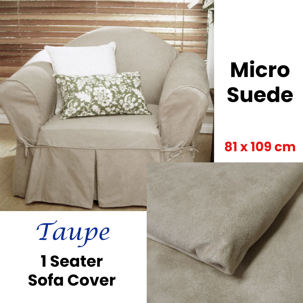1 Seater Micro Suede Sofa Cover Taupe 81 x 109 cm - DecorHouse.com.au