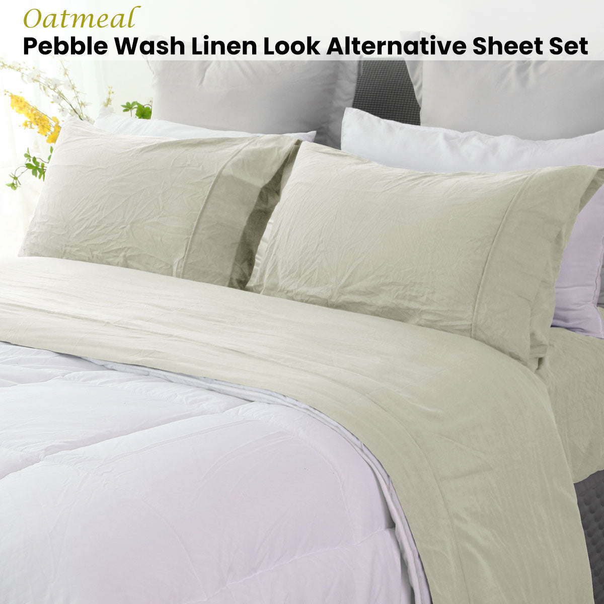 Ramesses Oatmeal Pebble Wash Linen Look Alternative Sheet Set