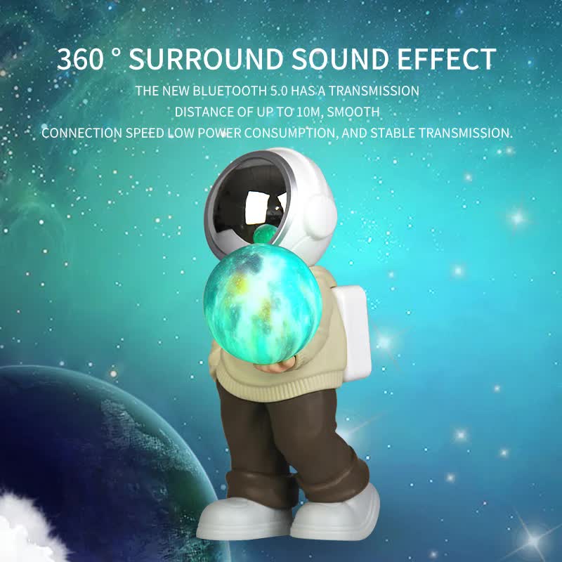 Creative Astronaut Bluetooth Speaker with 3D Starry Sky Lighting (grey top + navy blue pants)