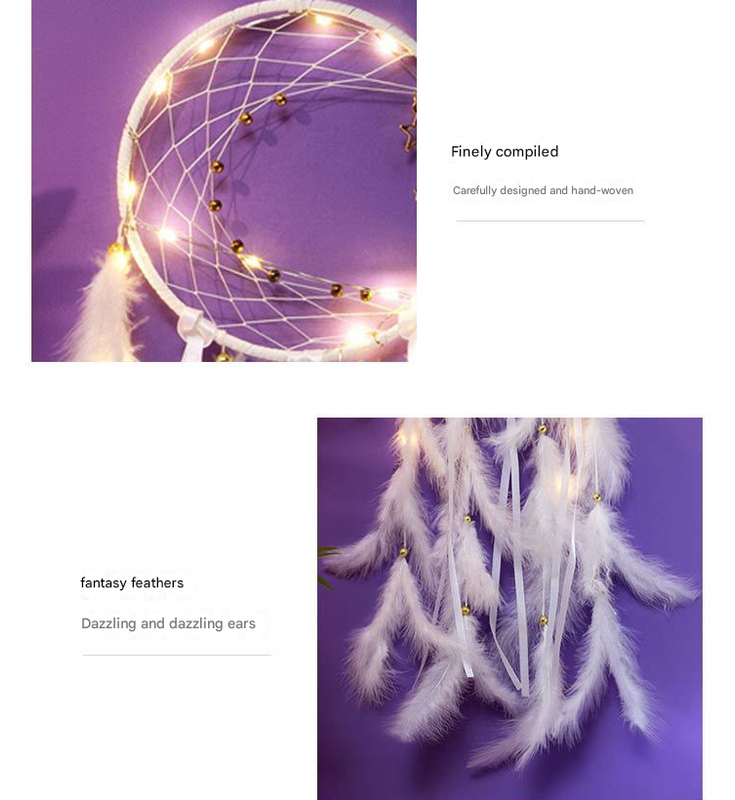 Pink With light 2 PCS Mystic Moon Dreamcatcher Wind Chime Pendant - Elegant Lunar Design with Soothing Tones