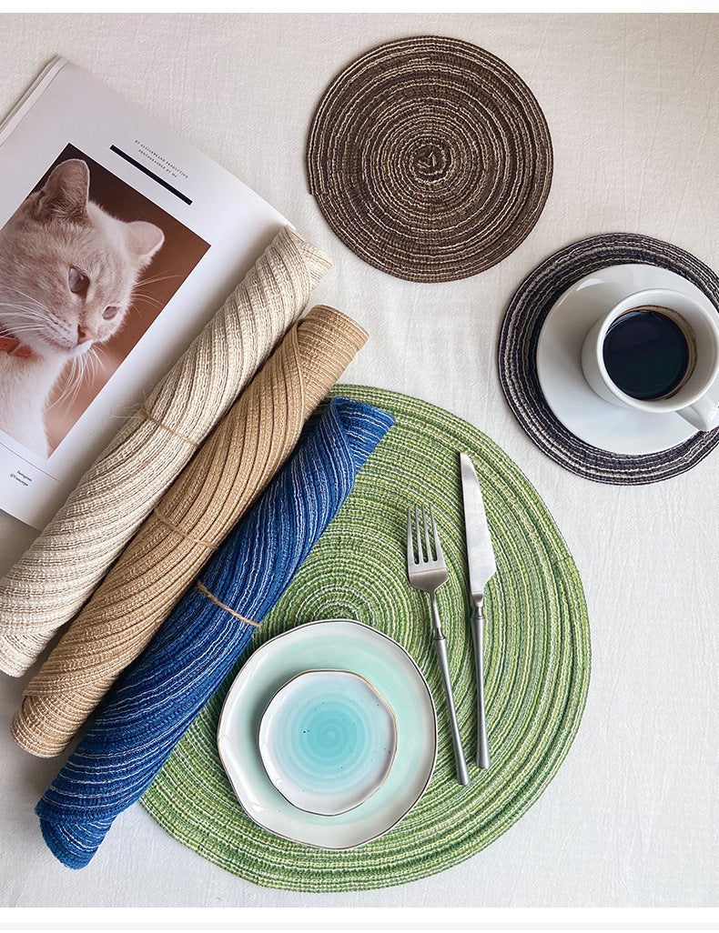 8 Pcs Coffee Woven Round Placemat - Non-Slip, Heat-Resistant Dining Table Mat, 30cm