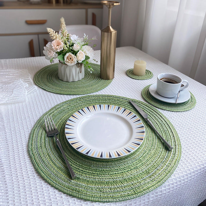 8 Pcs Beige Woven Round Placemat - Non-Slip, Heat-Resistant Dining Table Mat, 36cm