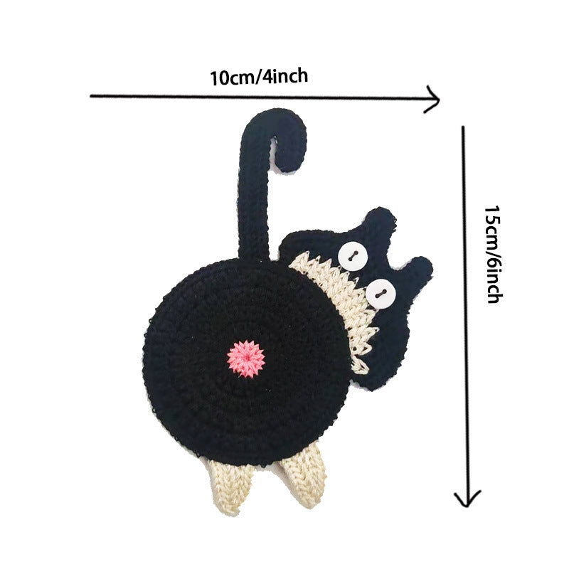 Black Cat Butt Coasters 3-Piece Set - Cute Knitted Drink Coasters for Cat Lovers