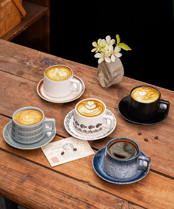 Vintage Ceramic Coffee Cup and Saucer Set - Elegant Afternoon Tea Set(Ink Black)