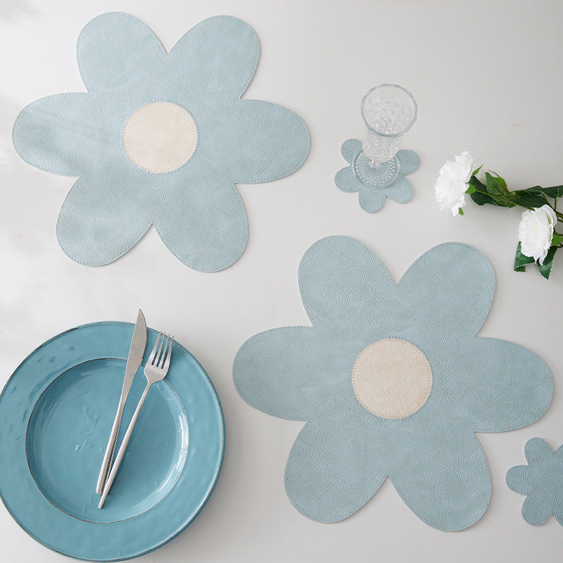 Blue Background With Yellow Heart + Yellow Background With Blue Heart Set of 6 Reversible Flower Shaped Placemats