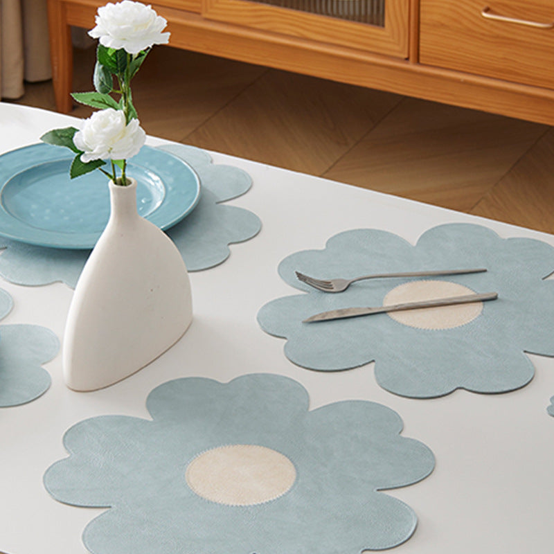 Blue Background With Yellow Heart + Yellow Background With Blue Heart Set of 6 Reversible Flower Shaped Placemats