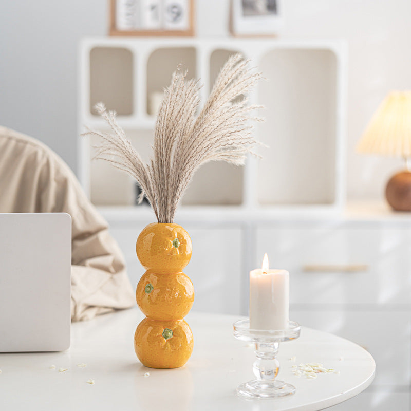 Orange Whimsical Stacked Orange Ceramic Vase - Modern Nordic Tabletop Decor