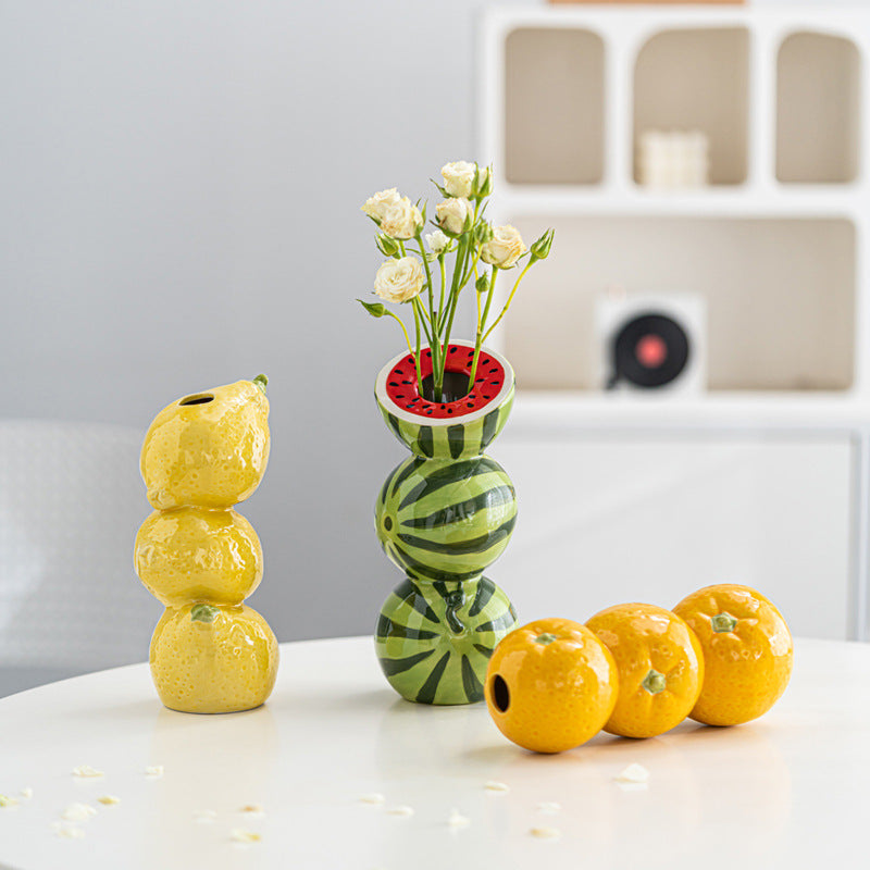Yellow Zesty Stacked Lemon Ceramic Vase - Cheerful Nordic Tabletop Decor