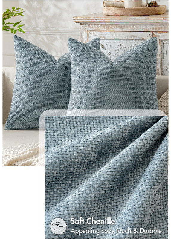 Yellow Plush Chenille Cushion Covers Set of 2 - Soft Textured Decorative Throw Pillow Cases for Sofa Couch, 45x45cm