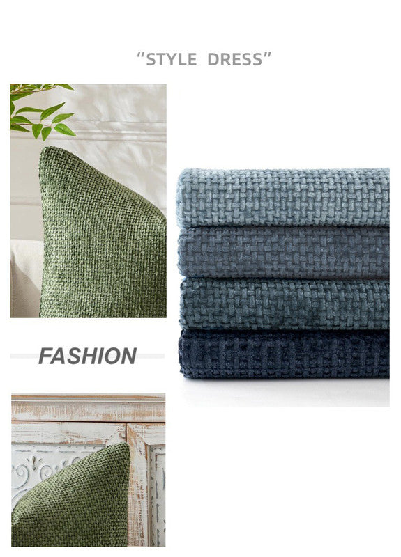 Yellow Plush Chenille Cushion Covers Set of 2 - Soft Textured Decorative Throw Pillow Cases for Sofa Couch, 45x45cm