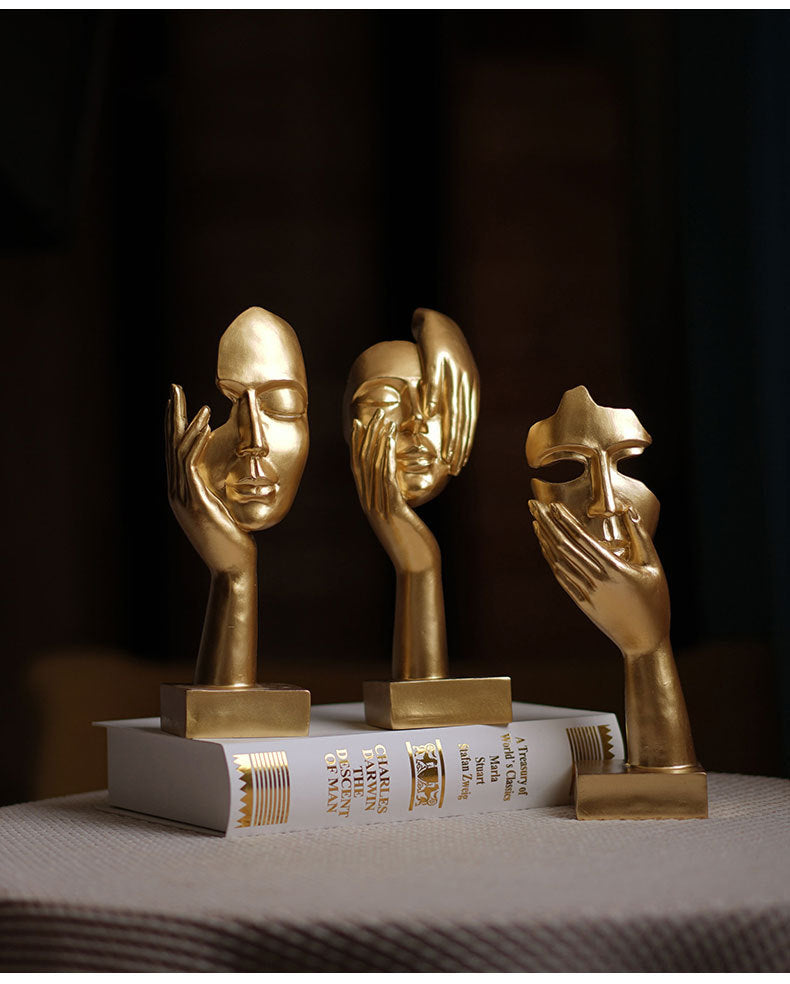 Gold Style 2 Elegant Abstract Face Sculpture - Modern Resin Art Figurine, Hand & Mask Home Decor Accent