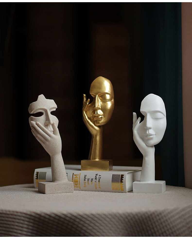 Gold Style 2 Elegant Abstract Face Sculpture - Modern Resin Art Figurine, Hand & Mask Home Decor Accent