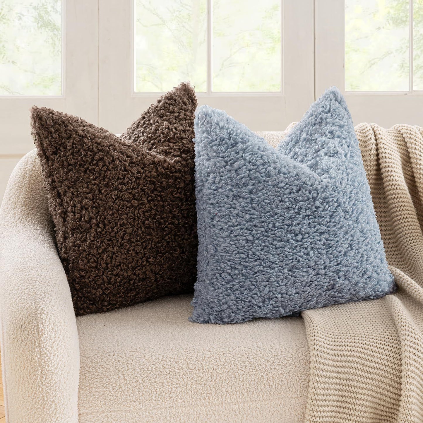 2 Pcs Red Cozy Teddy Boucle Cushion Cover - Plush Decorative Square Pillow Case for Sofa & Bed