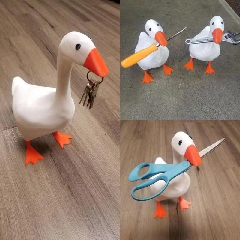2 Pcs White and Yellow Whimsical Magnetic Goose Figurine - Novelty Key Holder & Desk Organizer