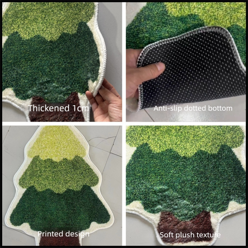 Green Christmas tree style Festive Christmas Shaped Floor Mat - Plush Non-Slip Holiday Accent Rug(Style 2)