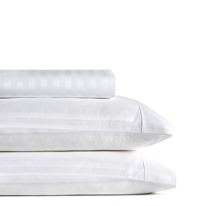 Royal Comfort 1200TC COTTON STRIPE -3PC FITTED COMBO SETS QUEEN WHITE