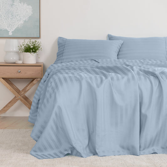 Royal Comfort 1200TC COTTON STRIPE -3PC FITTED COMBO SETS QUEEN CHAMBRAY