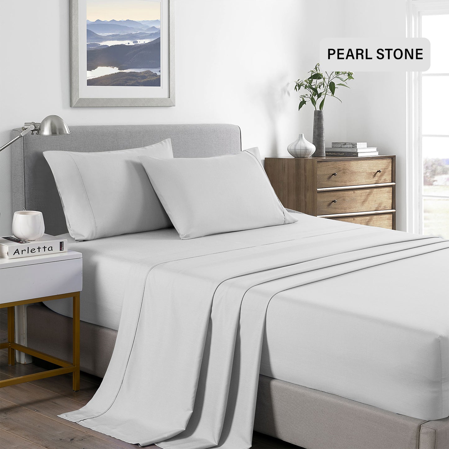 Royal Comfort Bamboo Cooling 2000TC Sheet Set Queen - Pearl Stone