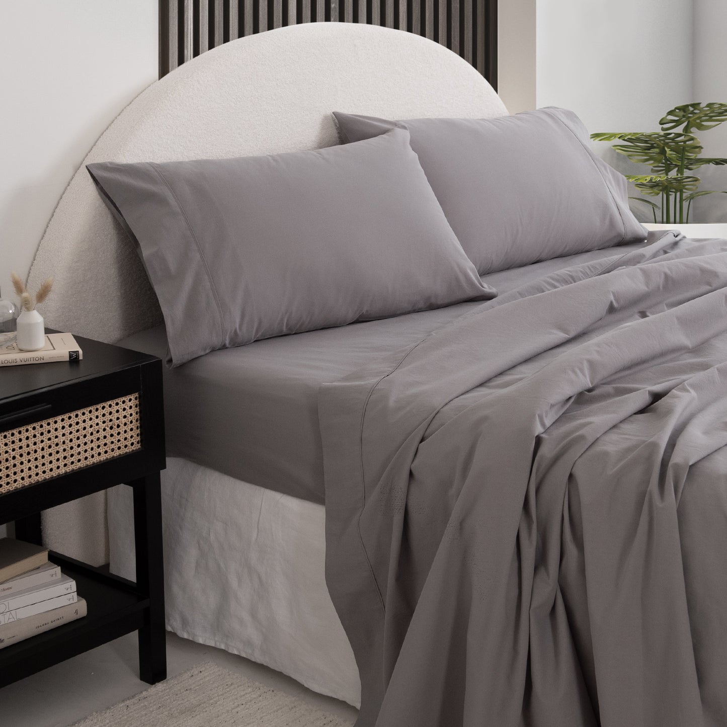 Royal Comfort Vintage Washed 100 % Cotton Sheet Set Double - Grey