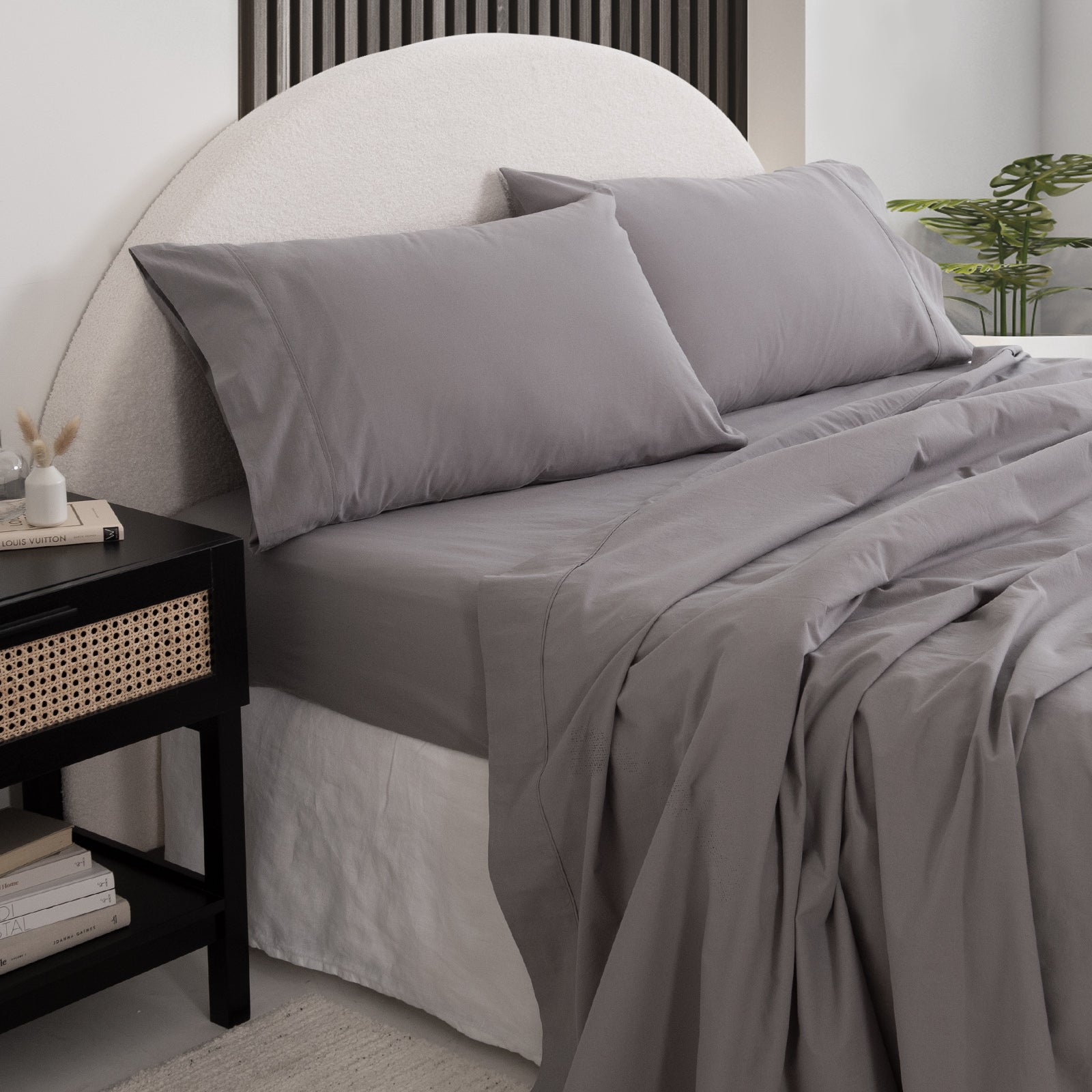 Royal Comfort Vintage Washed 100 % Cotton Sheet Set Double - Grey