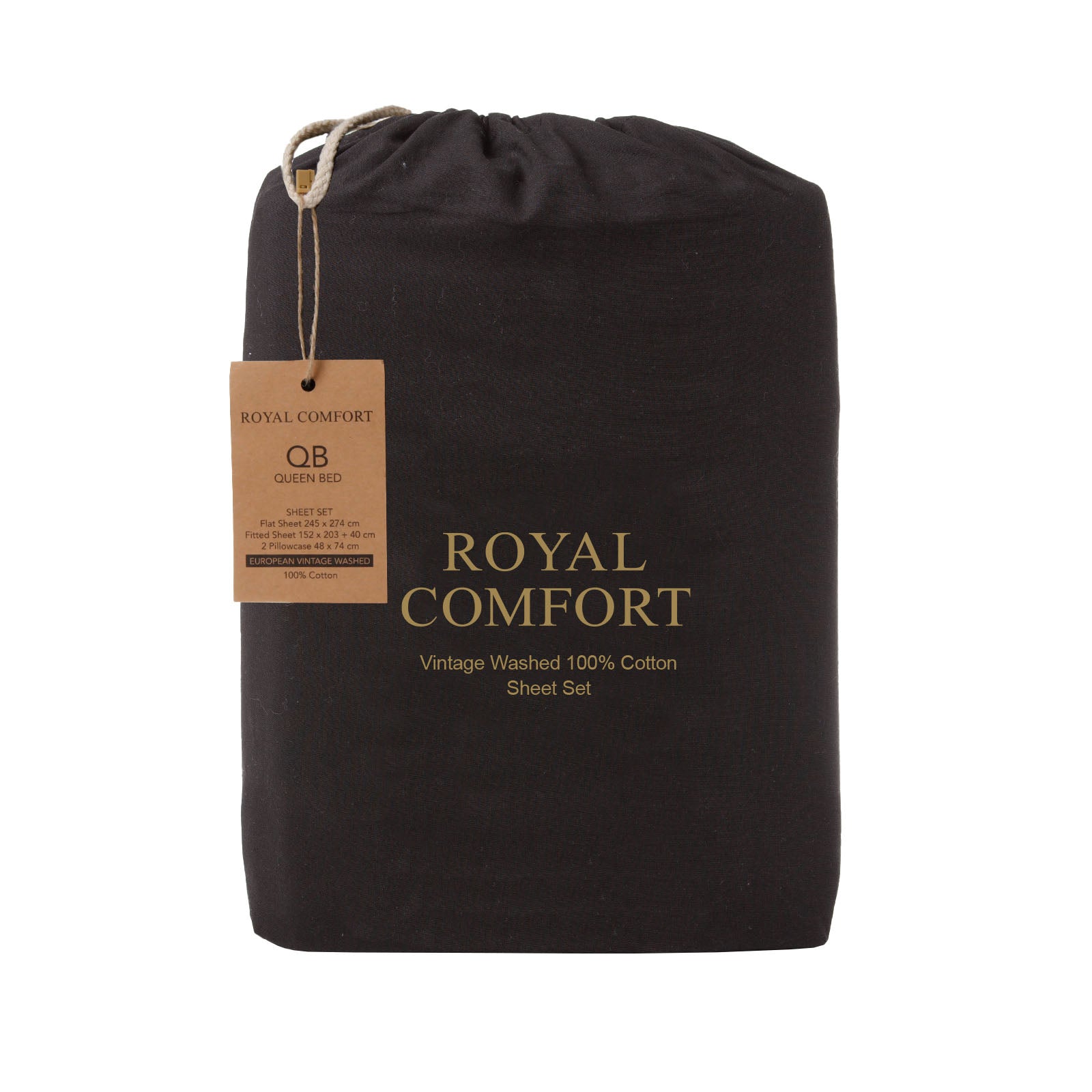 Royal Comfort Vintage Washed 100% Cotton Sheet Set Queen - Charcoal