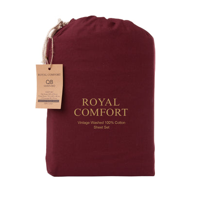 Royal Comfort Vintage Washed 100% Cotton Sheet Set Queen- Mulled Wine