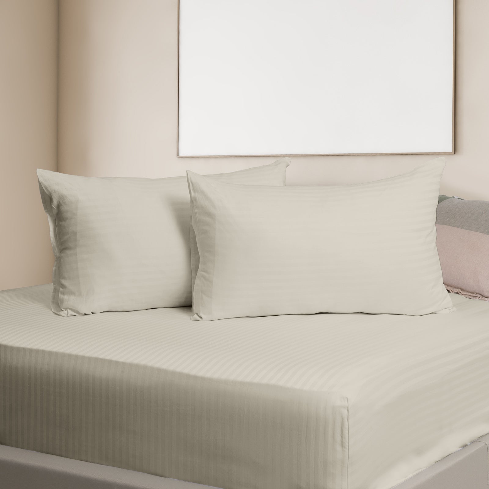 KENSINGTON 1200TC COTTON SHEET SET IN STRIPE-QUEEN -  SAND