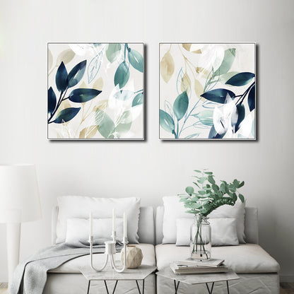 50cmx50cm Watercolour style leaves 2 Sets White Frame Canvas Wall Art - DecorHouse.com.au