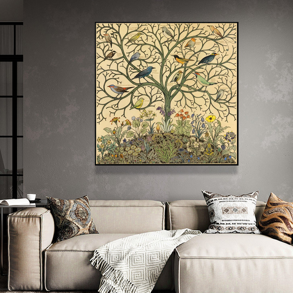 50cmx50cm Tree Of Life Black Frame Canvas Wall Art - DecorHouse.com.au