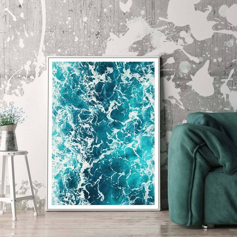 50cmx70cm Blue Ocean White Frame Canvas Wall Art - DecorHouse.com.au