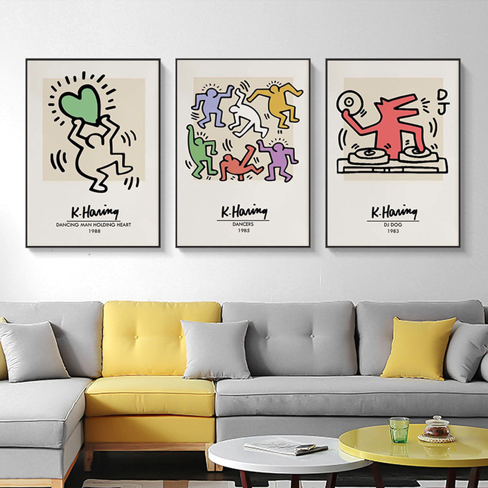 60cmx90cm Keith Haring Pop Art 3 Sets Black Frame Canvas Wall Art - DecorHouse.com.au