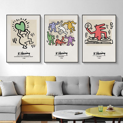 60cmx90cm Keith Haring Pop Art 3 Sets Black Frame Canvas Wall Art - DecorHouse.com.au