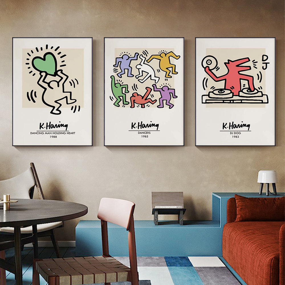 60cmx90cm Keith Haring Pop Art 3 Sets Black Frame Canvas Wall Art - DecorHouse.com.au