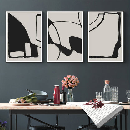 50cmx70cm Black Beige 3 Sets Black Frame Canvas Wall Art - DecorHouse.com.au