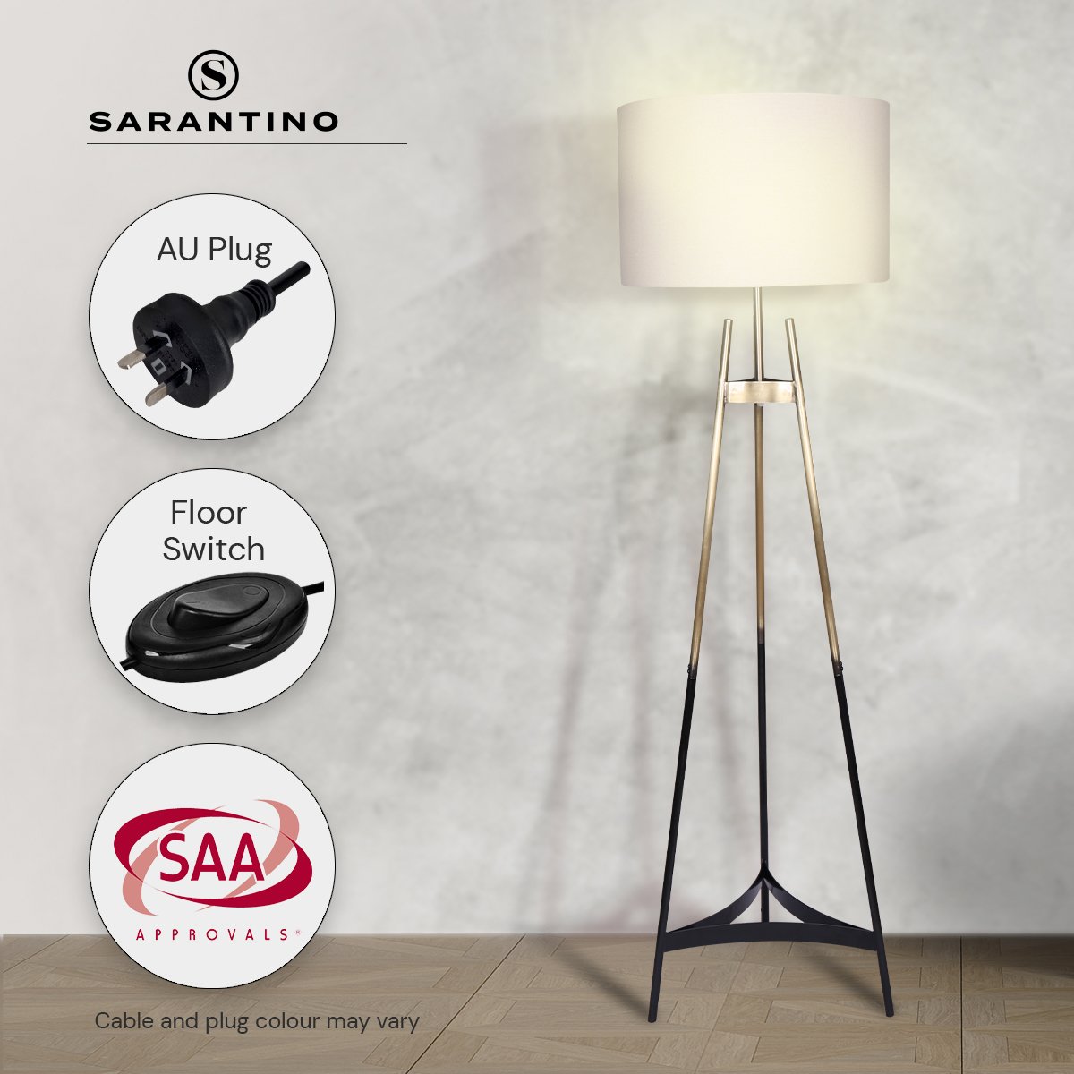 Sarantino Metal Tripod Electric Floor Lamp Gradient Finish - DecorHouse.com.au