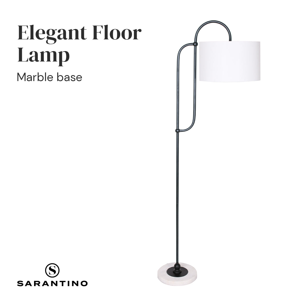 Sarantino Metal Floor Lamp with Marble Base & Off-White Shade - DecorHouse.com.au