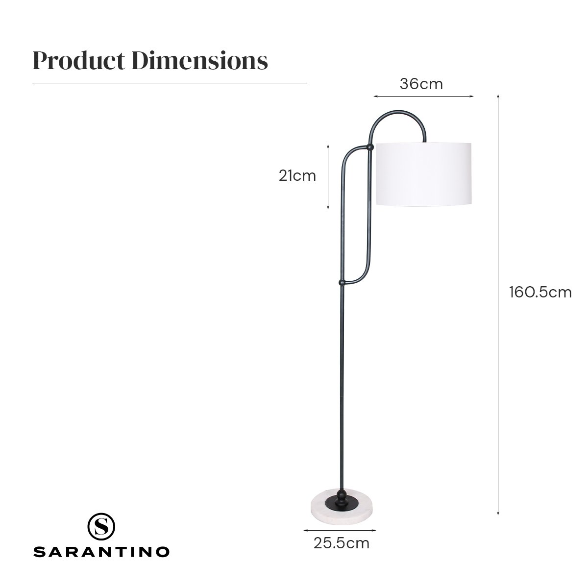 Sarantino Metal Floor Lamp with Marble Base & Off-White Shade - DecorHouse.com.au