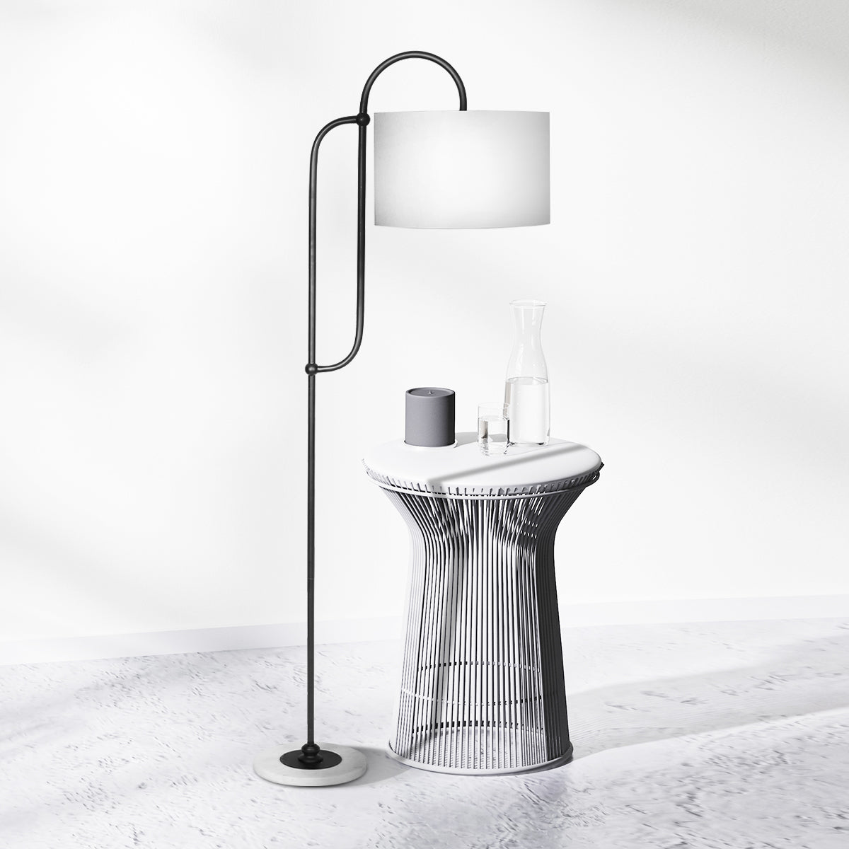 Sarantino Metal Floor Lamp with Marble Base & Off-White Shade - DecorHouse.com.au