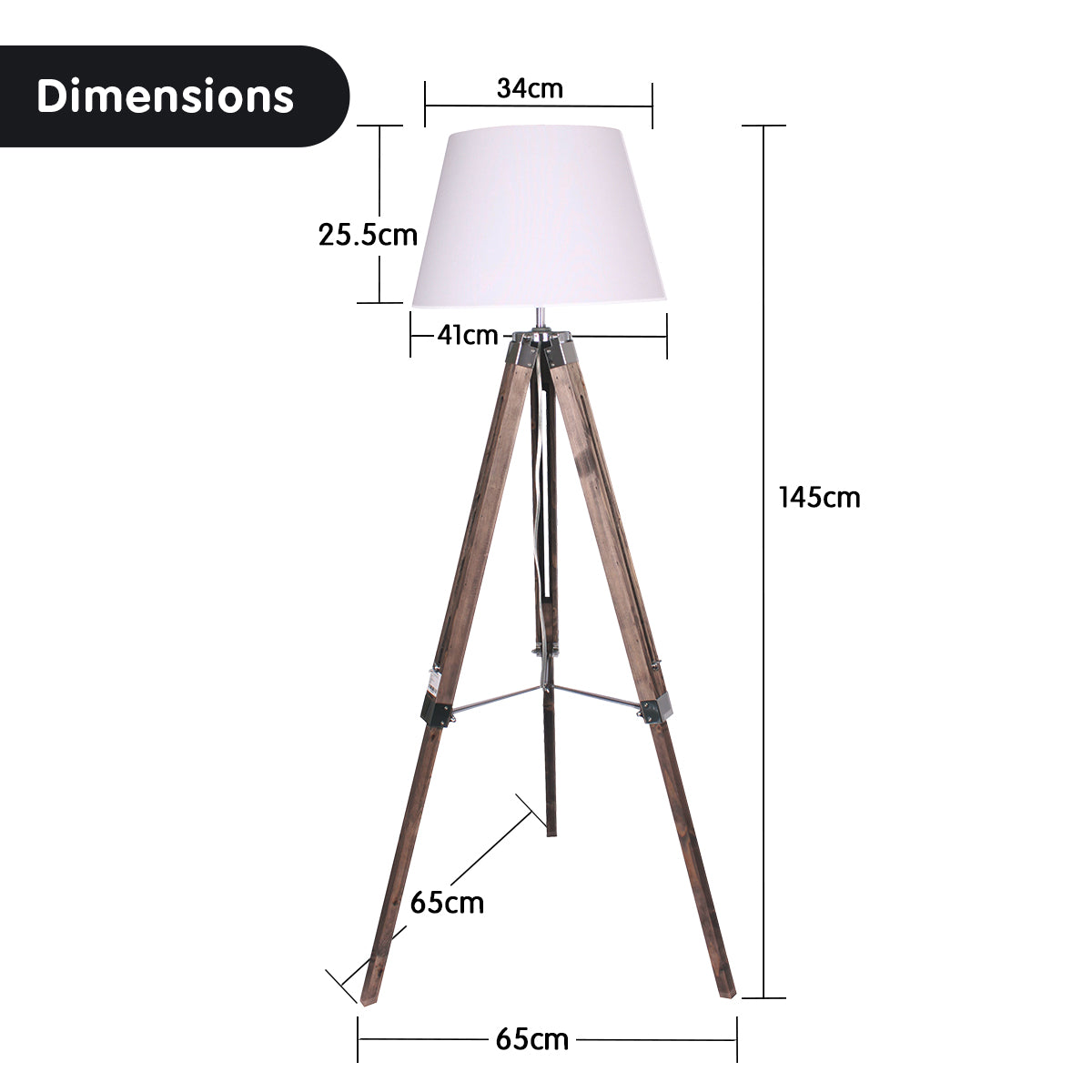 Sarantino Solid Wood Tripod Floor Lamp Adjustable Height White Shade - DecorHouse.com.au